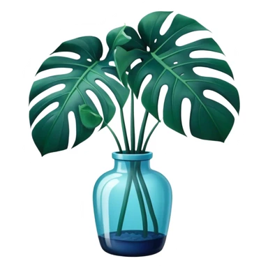Aesthetic monstera flower in deep bottle green color in a beautiful blue pot sticker