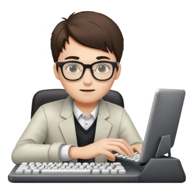 young programmer, focused, typing on keyboard sticker