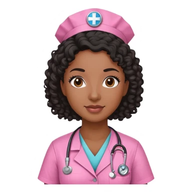 Black woman nurse brown skin pink scrubs with rn badge curly black hair  sticker