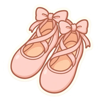a pair of light pink ballet shoes with bow tie straps, cartoon style sticker