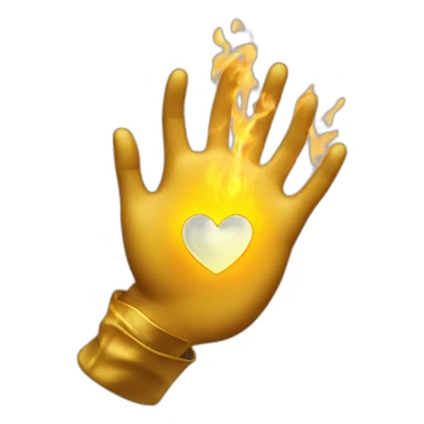 Gold hand holding fire heart sticker