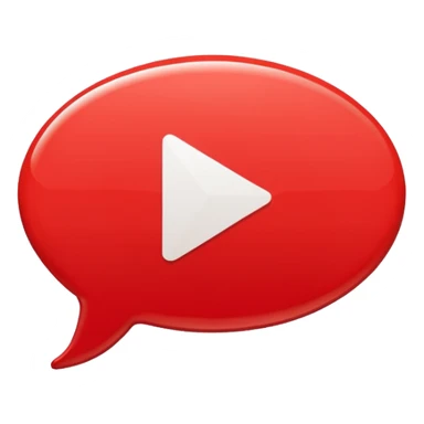 Minimal design featuring a red speech bubble that contains a white play button. On a white background, no text. Suggests intelligent conversation about video content. Clean, modern and tech-oriented sticker