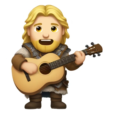 one caucasian bard with citar singing with one norse wiking sticker