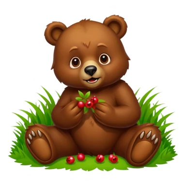 bear with berryes on grass sticker