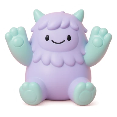 fluffy monster with oversized paws, smiling, soft lavender and mint green colors sticker
