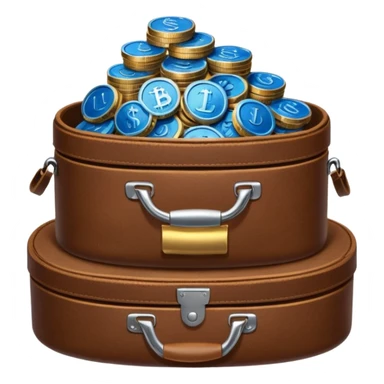 leather bag on top of blue coins stack sticker
