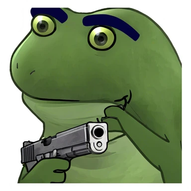 holding a gun, wearing an FBI outfit sticker