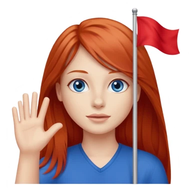 red head blue eyes straight long hair waving red flag sticker