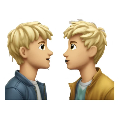 Two fair-haired boys are kissing against the backdrop of the Berlin Gate. sticker