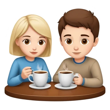 simple and clear boy and girl sitting at a table sipping coffee sticker