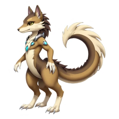 Brown and beige badass elegant wild beautiful natural badass futuristic epic exotic anthro modern furry cyborg-sergal-vernid-creature, full body, dark-brown-black-gradient pretty hair, with a long tufted tail, aesthetic, art by LiLaiRa, art by art by Falvie sticker