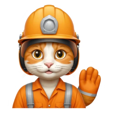 orange cat, handyman Outfit, wearing a Helmet sticker