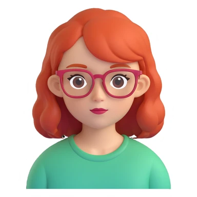 A red-haired girl with blond eyebrows and square glasses sticker