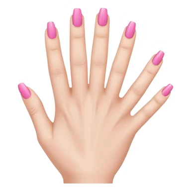  pink  close-up of a human hand with exactly five fingers, beautifully manicured nails, glossy pink nail polish, elegant nail shape, soft lighting, realistic style, isolated on transparent background" sticker