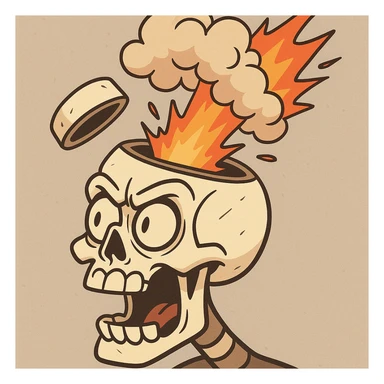 a skull with its top blasting off, dramatic energy, cartoon style sticker