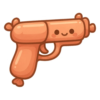 a pistol made out of sausages, fun and lighthearted, cartoonish and cute sticker