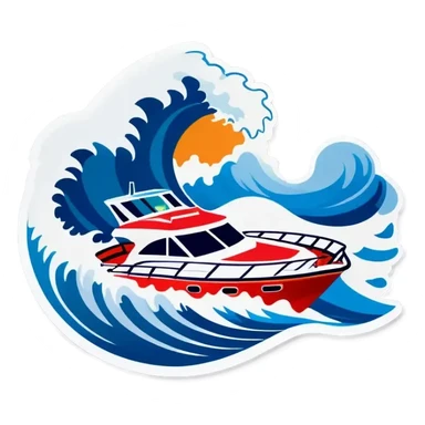 recreational boat in waves sticker