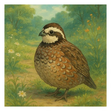 bobwhite quail, soft and painterly, ghibli style sticker