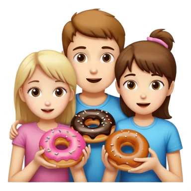 two girls, one boy eating donuts together sticker