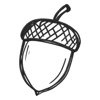 acorn, hand drawn black outline style sticker