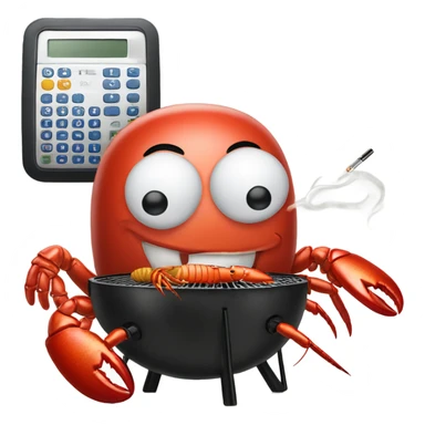 On a grill there’s Lobster with a calculator smoking a cigarette  sticker