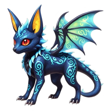 Shiny Fiery Dark Ugly Evil Realistic Glowing Eldritch Horror Cool Edgy Badass Emo Glorious Demonic Batty Dusky Ethereal Sparkly Shimmering Magical Punky Aural Iridescent Fluorescent Bioluminescent Litten-Amaura-Salandit-Noibat-Flareon-Fakémon-fusion (full body) with intricate pattern markings sticker