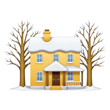 Yellow-white house. A small tree. Winter sticker