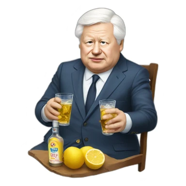 Boris Yeltsin with vodka sticker