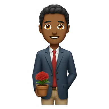 Brown man with a red plant sticker
