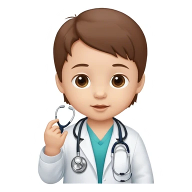 Baby with brown hair, 6 months, with a stethoscope  sticker
