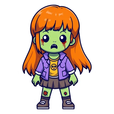 zombie girl with long ginger hair and bangs sticker