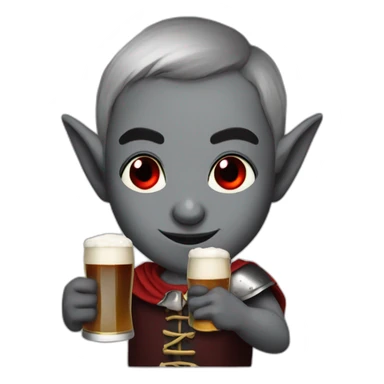 dark elf with gray skin and red eyes drinking beer sticker