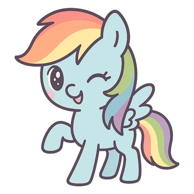 Rainbow Dash from My Little Pony, winking and smiling, playful expression sticker