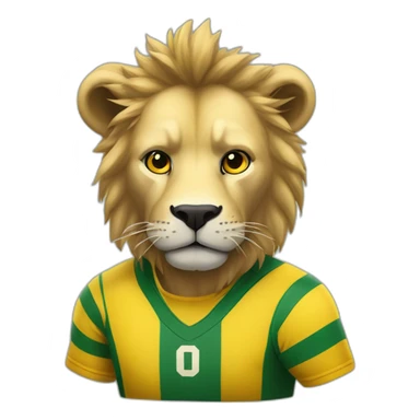 León con pelota de rugby y remera negra y amarilla sticker