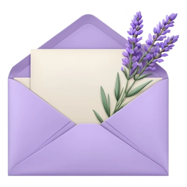 Pastel light whitish purple envelope with some white papers, and lavender flowers laying on top  sticker