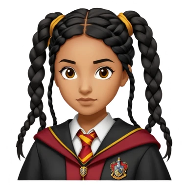 Angelina Johnson in harry potter, wear hogwarts gryfindor uniform,  thick, black hair worn in braids, reflecting her bold, stylish, and strong personality sticker