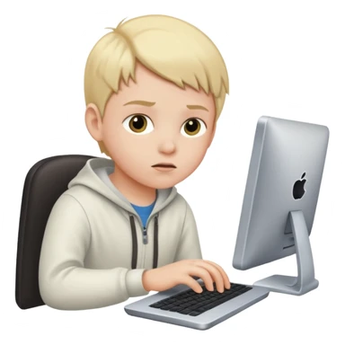 a white child programs on a computer sticker