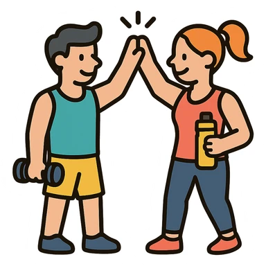 two people high-fiving after a workout, clean lines, fitness theme icon style sticker
