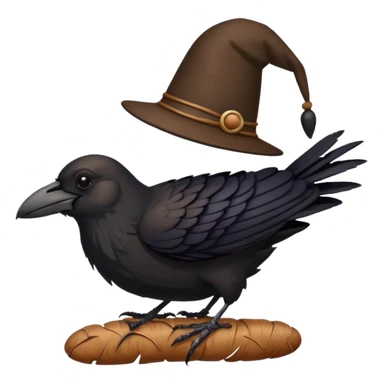 a raven wearing some kind of lid, standing on a worm sticker