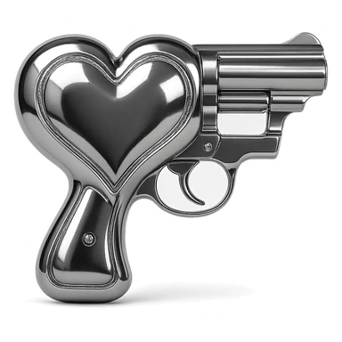 heart gun, chrome style, shiny and reflective sticker