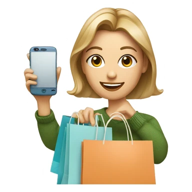 caucassian influencer taking selfie with a shopping bag sticker