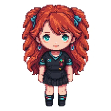 Y2K girl with red hair, pixel art style sticker