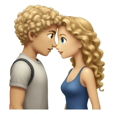 Boy with brown curly hair and brown eyes kissing blond girl with blue eyes  sticker
