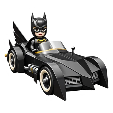  aerodynamic opulent dark knight futuristic concept Catwoman Batgirlmobile loosely based on 1977 Buick  coupe deville roadster racing Lego (flat long straight faceted mechanical body) winged stealthy street hot rod  sticker