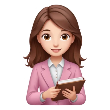  happy elegant  beautiful girl flowy brown hair that is more valuable then corals studying with a cute pink aura behind here  sticker