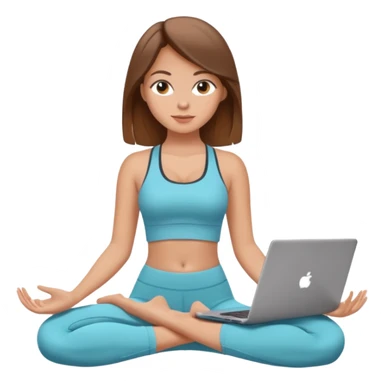 A white girl with brown hair who works remotely through her laptop and enjoys yoga sticker
