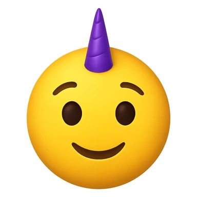 yellow face with purple unicorn horn emoji, digital illustration sticker