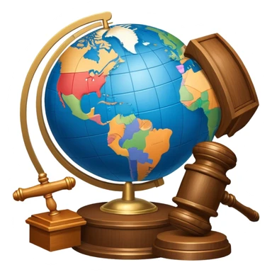 An icon featuring a globe with a gavel and a political map, symbolizing political science. The design includes a ballot box and a podium, representing democracy and governance. Transparent background highlights the study of political systems and global relations. sticker