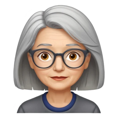 Older woman with shoulder length partial grey hair wearing glasses hazel eyes sticker