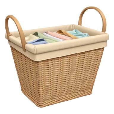 wicker laundry basket with light pastel fabrics visible sticker